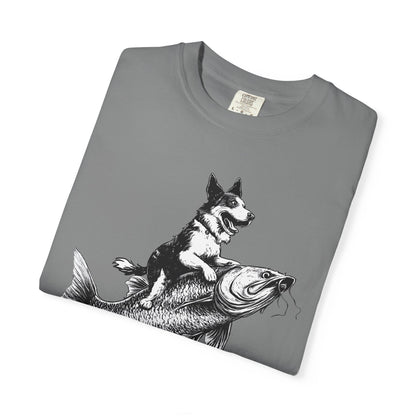 Dog Riding Fish T-shirt - Fun Animal Graphic Tee