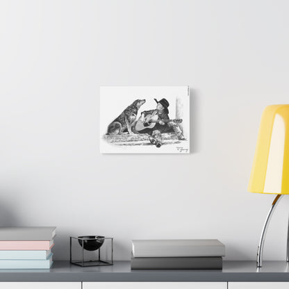 Cowboy Crooners Stretched Canvas, Heeler and Little Cowboy