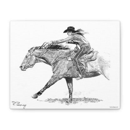 Sprinting Home Barrel Racer, Custom Stretched Canvas