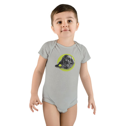 Baby Onesie - Yellow Ball, Black Dog Short Sleeve