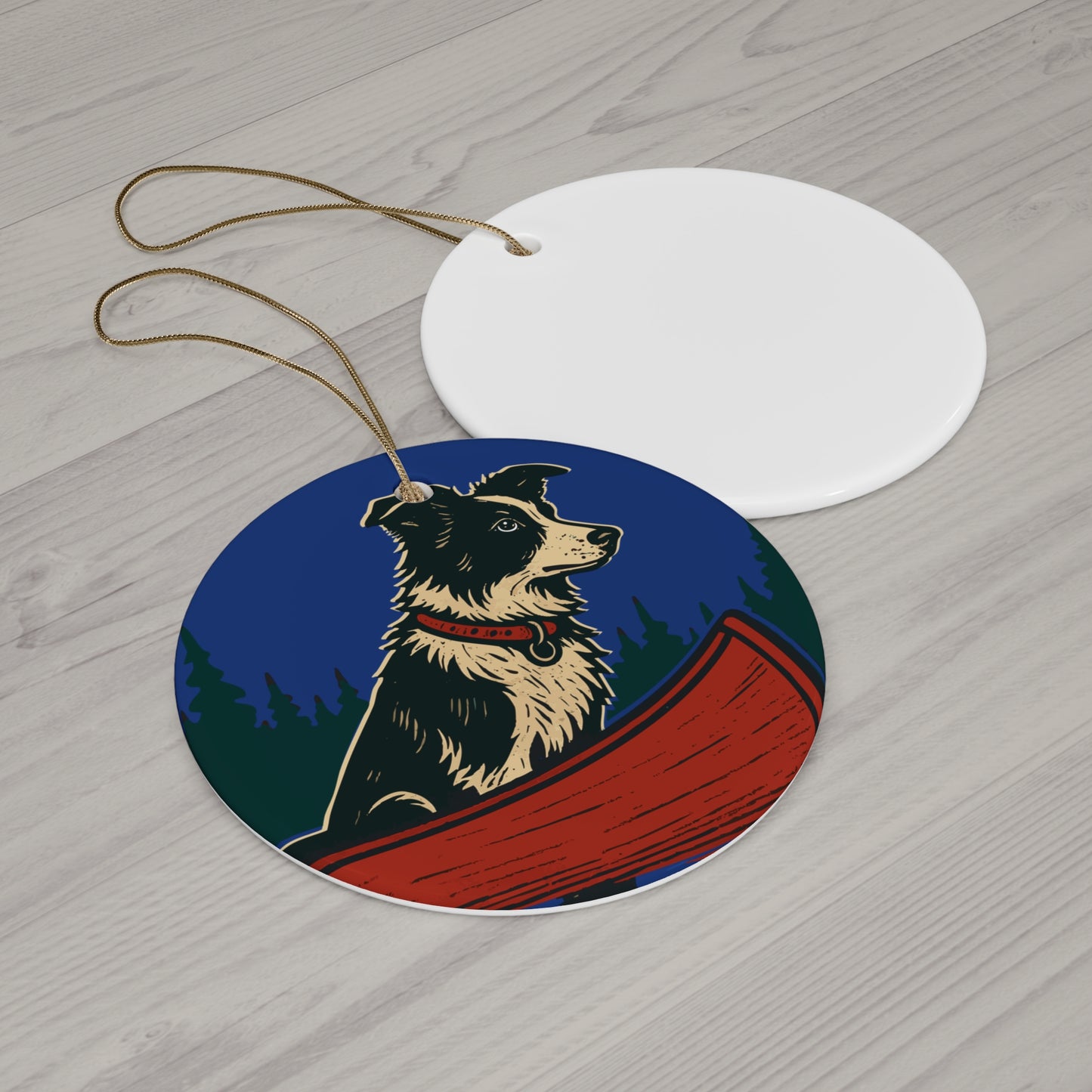 Border Collie in Canoe Ornament
