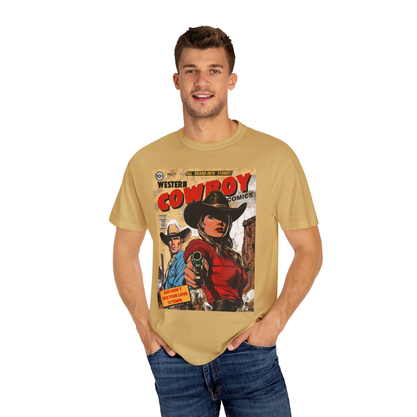 Western Comic Book T-Shirt - Ruby Don't Take Your Love to Town