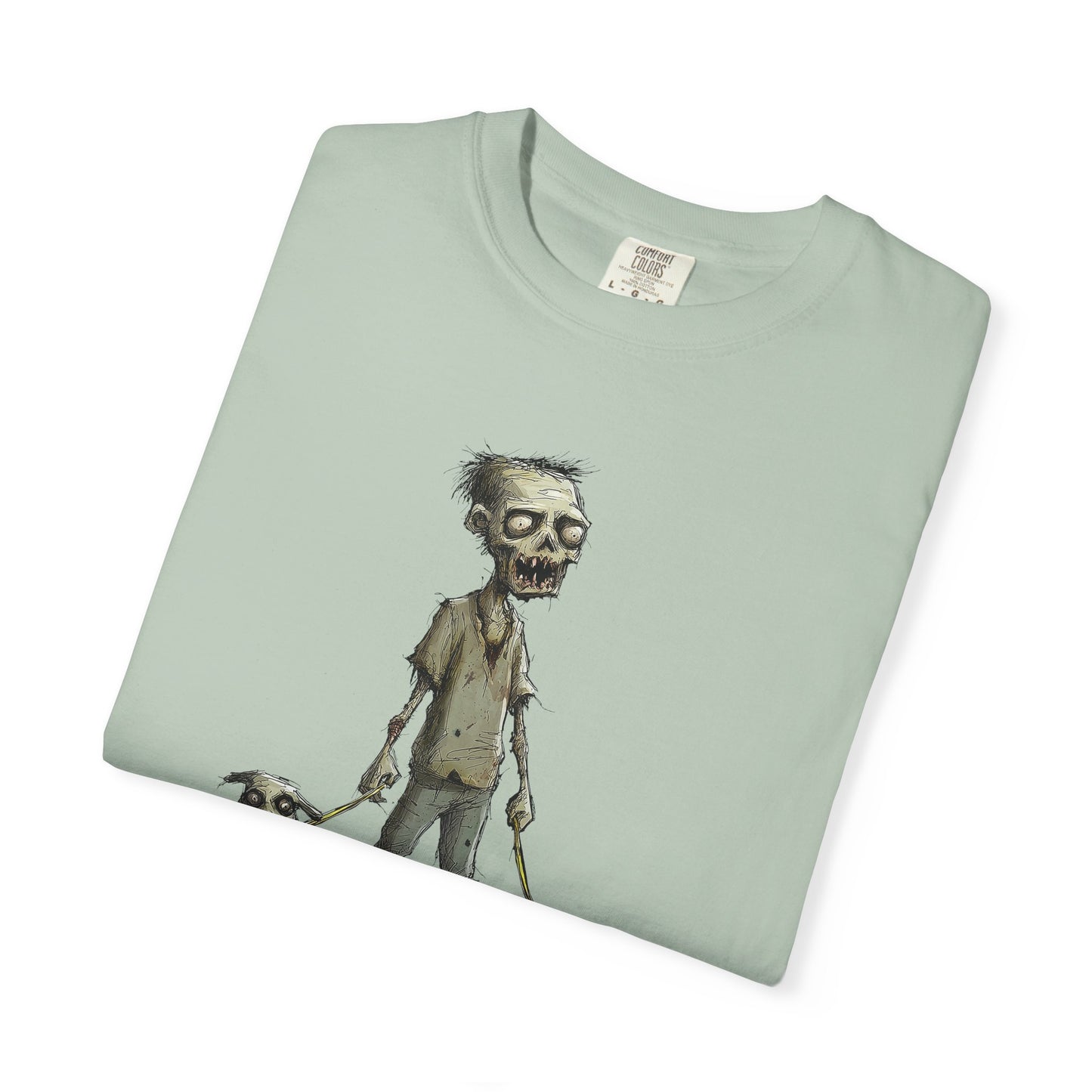 Zombie and his Dogs Unisex T-shirt, Death Warmed Over Design