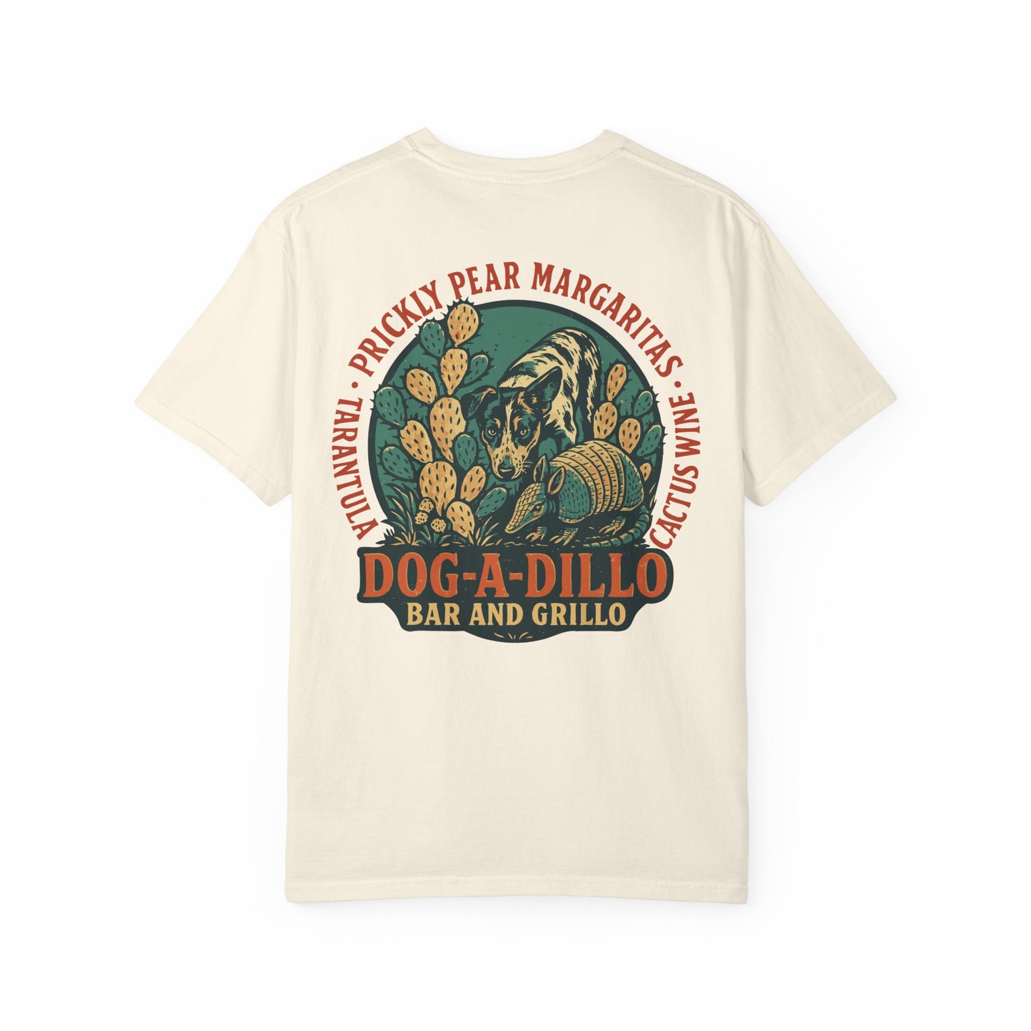 Dog-A-Dillo Armadillo Bar and Grillo T-Shirt, front and back