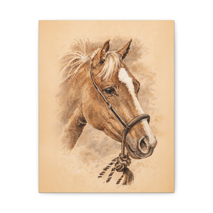 Horse in Mecate Stretched Canvas Print — Traditional Horsemanship Art
