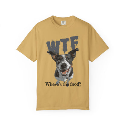 Cowdog Lover Tee with 'WTF, Where's The Food?' Funny Line