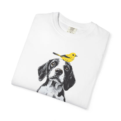 Beagle and Yellow Bird Unisex T-shirt - Extra Soft Fabric