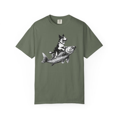 Dog Riding Fish T-shirt - Fun Animal Graphic Tee