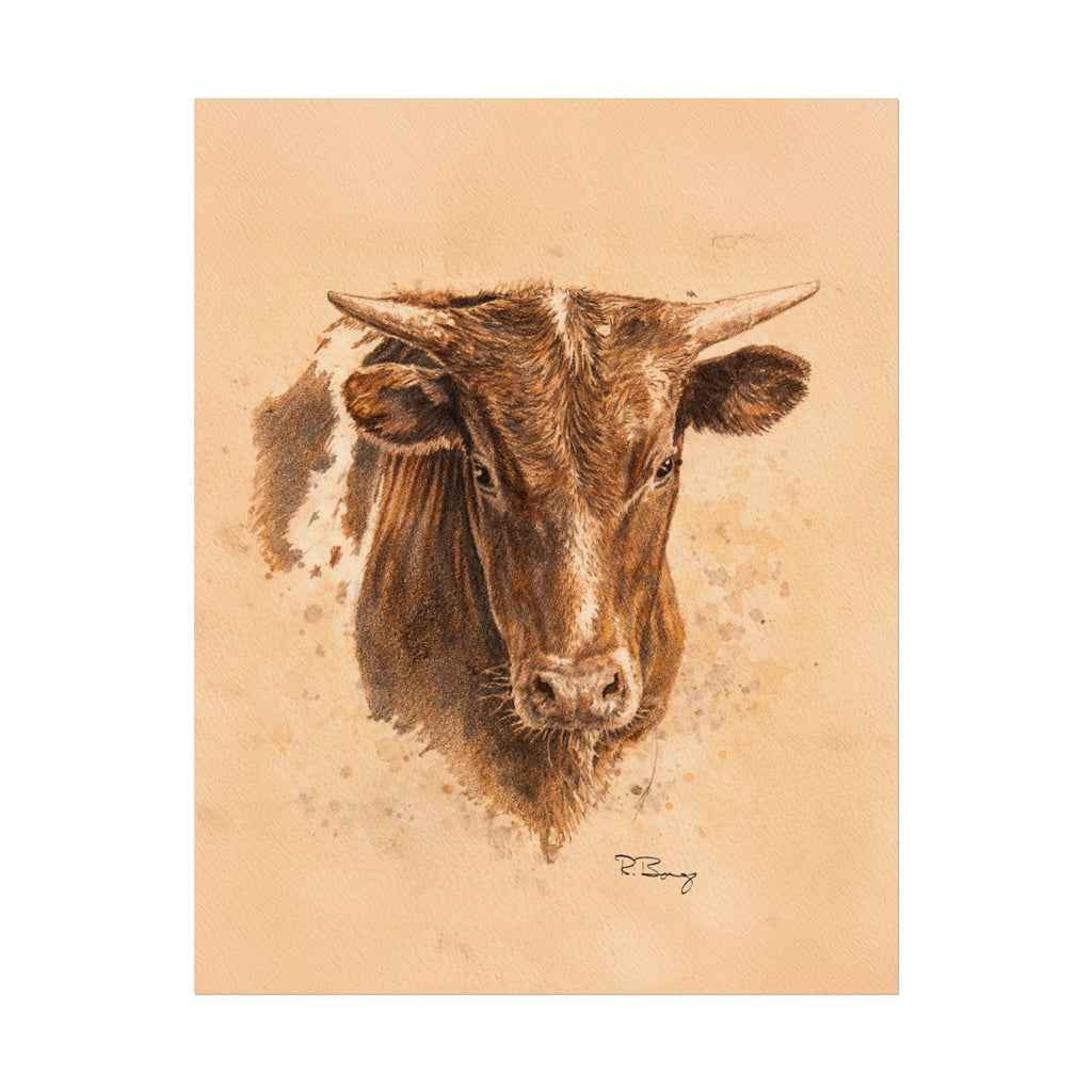 West Texas Steer Print — Sepia Watercolor Ranch Print