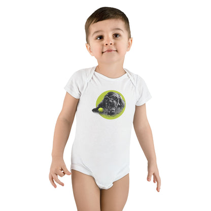 Baby Onesie - Yellow Ball, Black Dog Short Sleeve