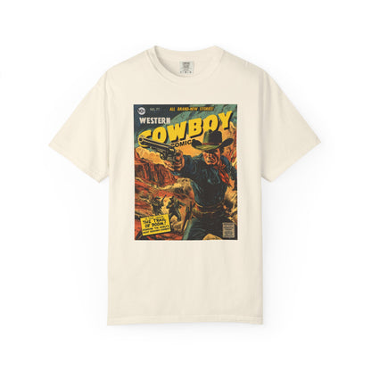 Western Comic Book T-Shirt - The Trail of Doom Unisex Garment-Dyed