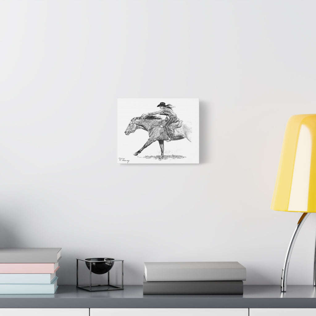 Sprinting Home Barrel Racer, Custom Stretched Canvas