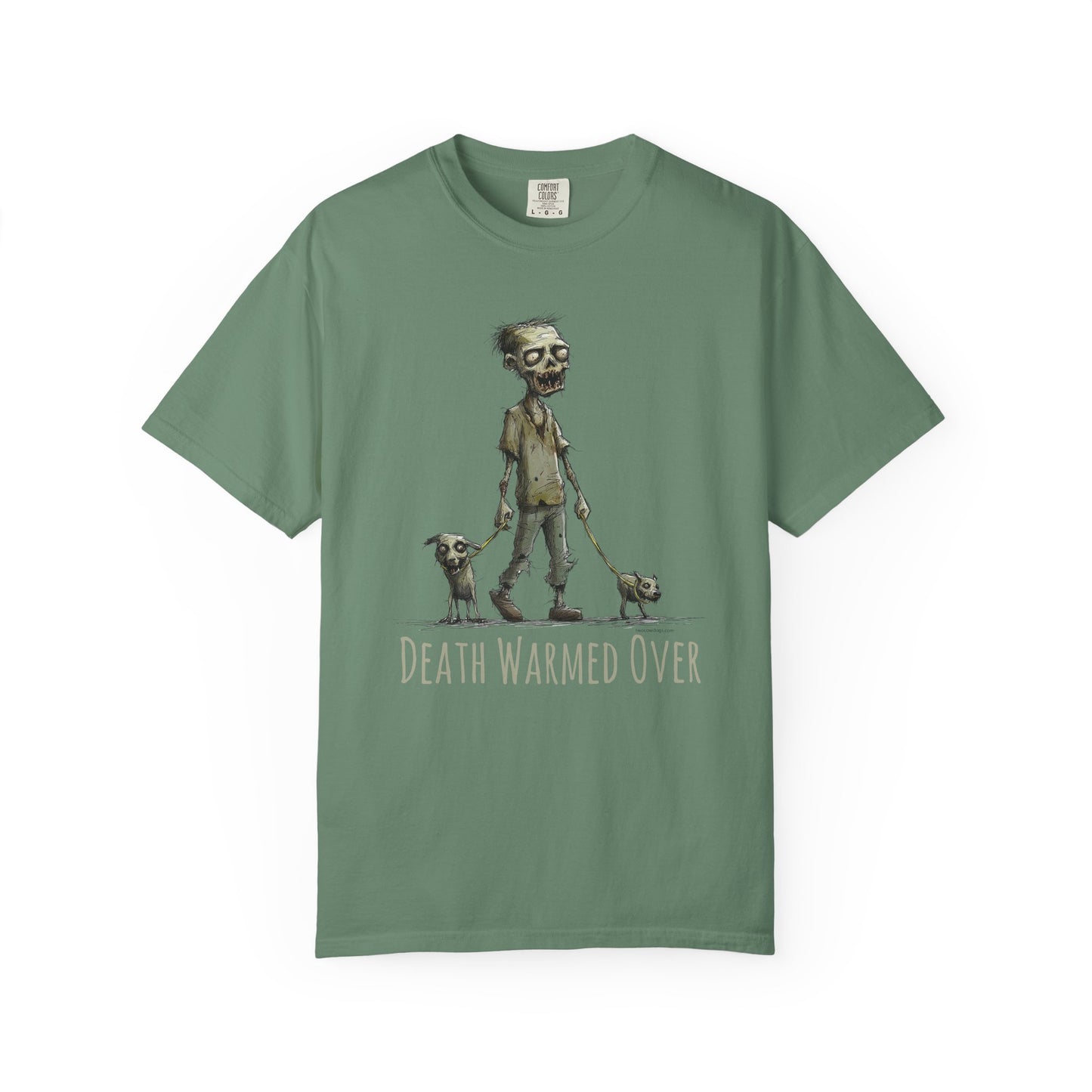 Zombie and his Dogs Unisex T-shirt, Death Warmed Over Design