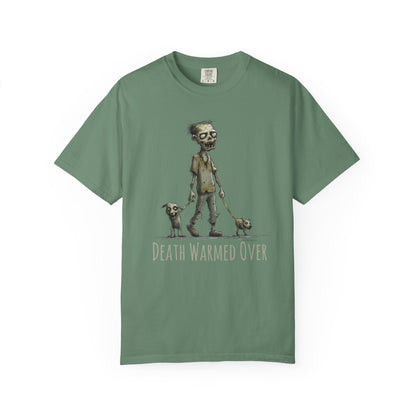 Zombie and his Dogs Unisex T-shirt, Death Warmed Over Design