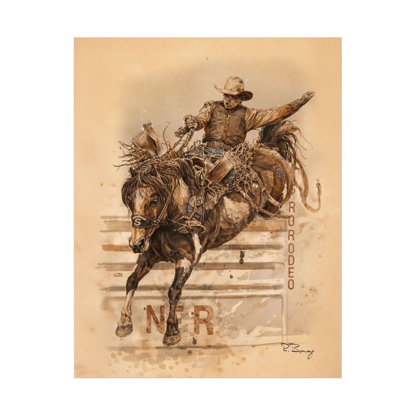 Bronc Ride Fine Art Print — Rodeo Cowboy Watercolor Print