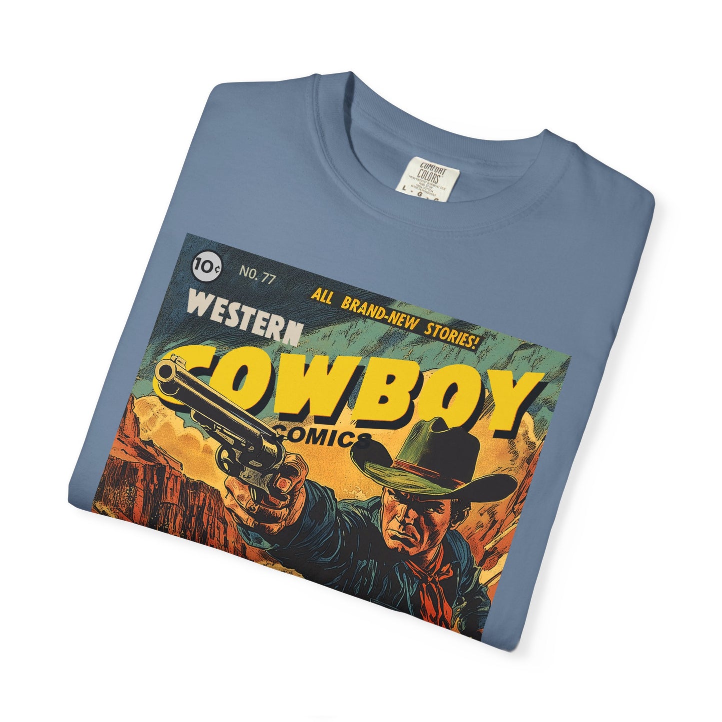 Western Comic Book T-Shirt - The Trail of Doom Unisex Garment-Dyed