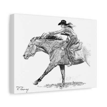 Sprinting Home Barrel Racer, Custom Stretched Canvas