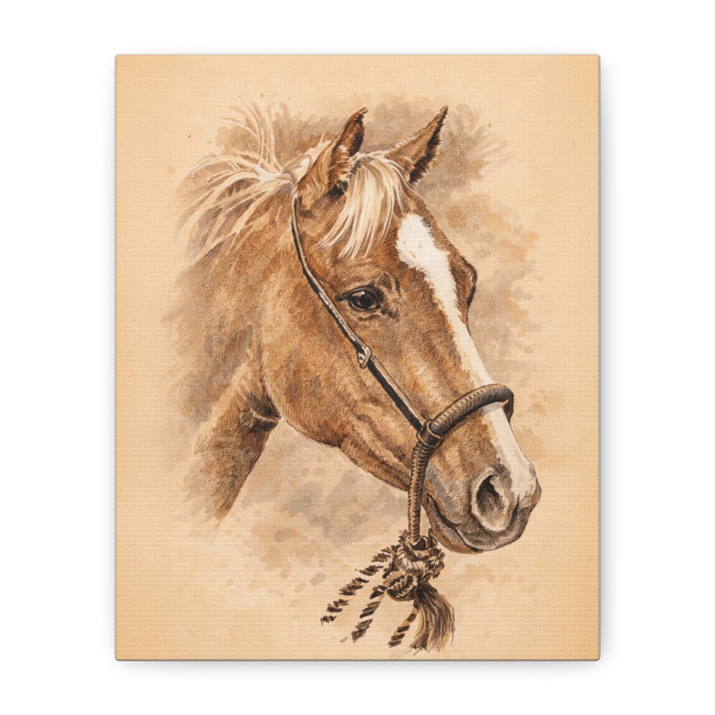 Horse in Mecate Stretched Canvas Print — Traditional Horsemanship Art