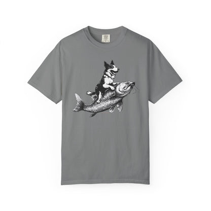 Dog Riding Fish T-shirt - Fun Animal Graphic Tee