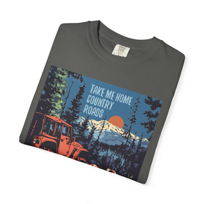 Country Roads Unisex T-Shirt, Dogs and Jeep Design
