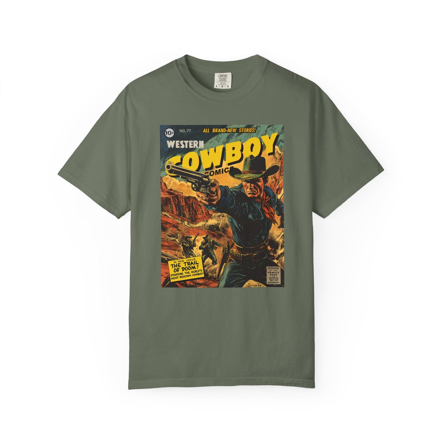 Western Comic Book T-Shirt - The Trail of Doom Unisex Garment-Dyed