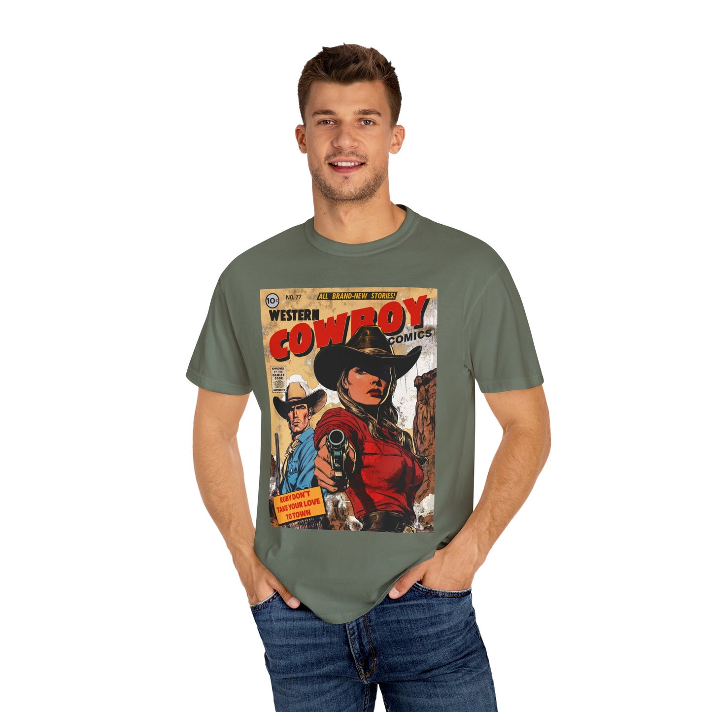 Western Comic Book T-Shirt - Ruby Don't Take Your Love to Town