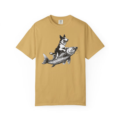 Dog Riding Fish T-shirt - Fun Animal Graphic Tee