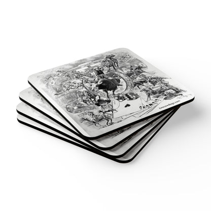 Rodeo Collage Corkwood Coaster Set — Two Cow Dogs Western Rodeo Art