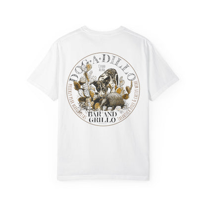 Dog-A-Dillo Armadillo Bar and Grillo T-Shirt, front and back