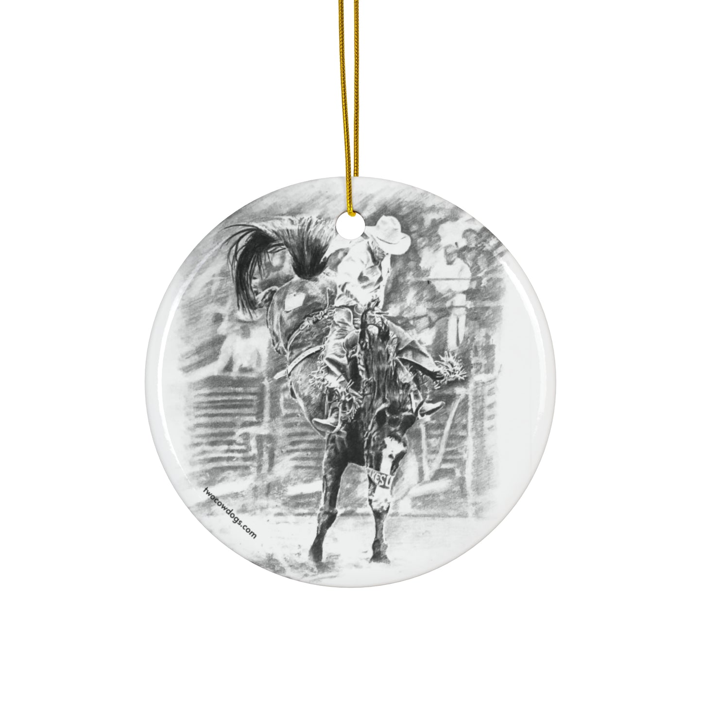 Rodeo Bronc Riding Ceramic Ornament