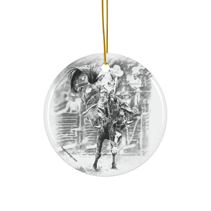 Rodeo Bronc Riding Ceramic Ornament
