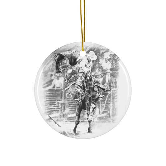Rodeo Bronc Riding Ceramic Ornament