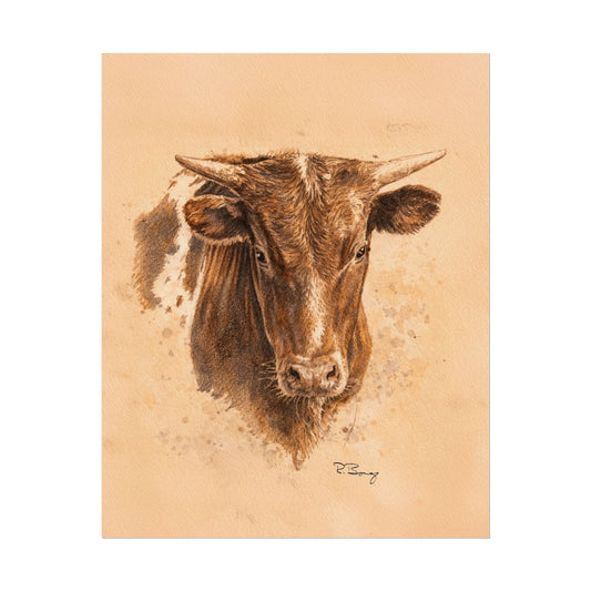 West Texas Steer Print — Sepia Watercolor Ranch Print