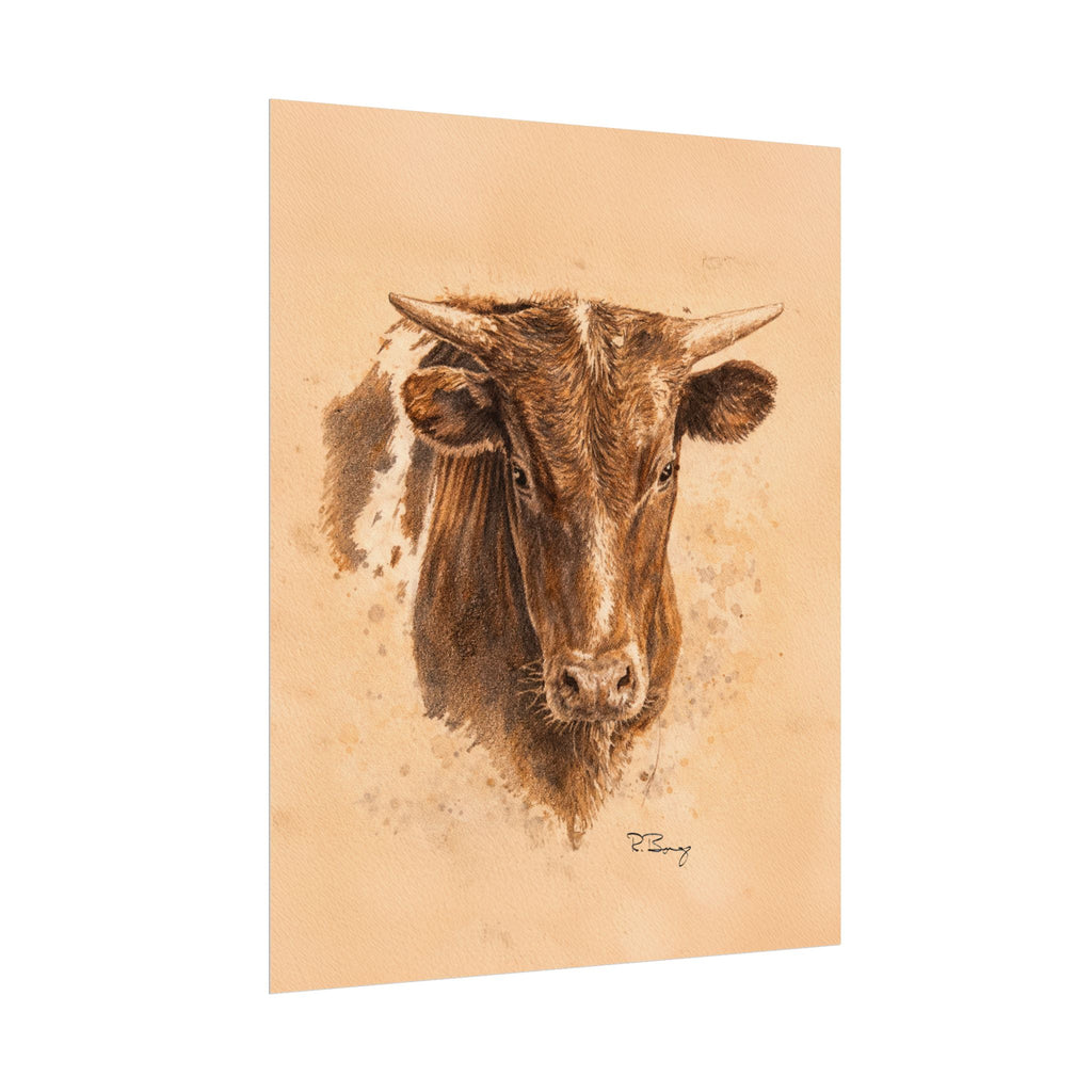 West Texas Steer Print — Sepia Watercolor Ranch Print