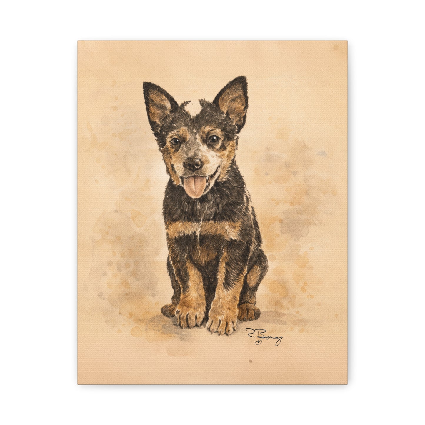 Heeler Pup, Australian Cattle Dog, Custom Stretched Canvas