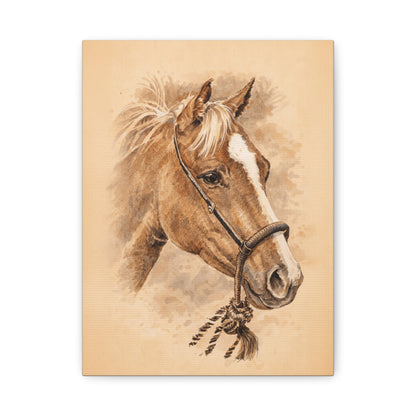 Horse in Mecate Stretched Canvas Print — Traditional Horsemanship Art