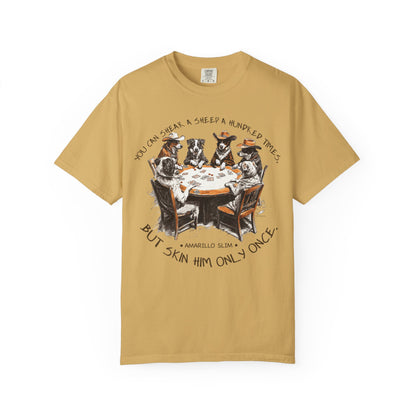 T-shirt with Poker Player Amarillo Slim Quote and Dogs Playing Cards Design