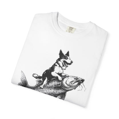 Dog Riding Fish T-shirt - Fun Animal Graphic Tee