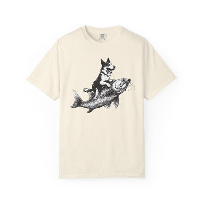 Dog Riding Fish T-shirt - Fun Animal Graphic Tee