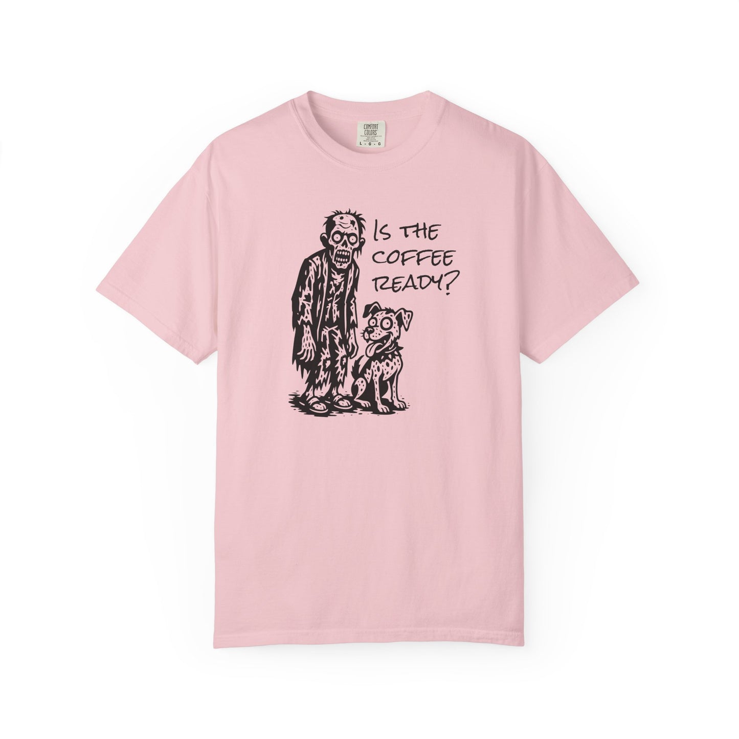 Is the Coffee Ready? Zombie & Pup Tee — Graphic T-Shirt for Coffee Lovers