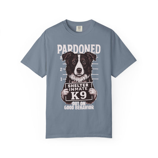 Border Collie Mugshot TShirt - PARDONED OUT ON GOOD BEHAVIOR