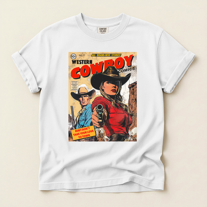Western Comic Book T-Shirt - Ruby Don't Take Your Love to Town