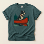 Border Collie in a Red Canoe T-Shirt — Dog Lover Canoeing Tee