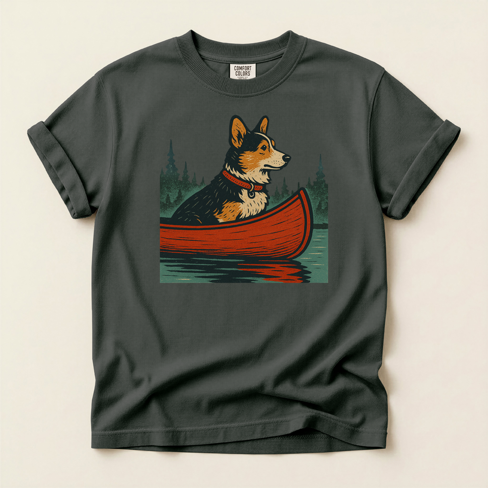 Corgi in Red Canoe T-Shirt
