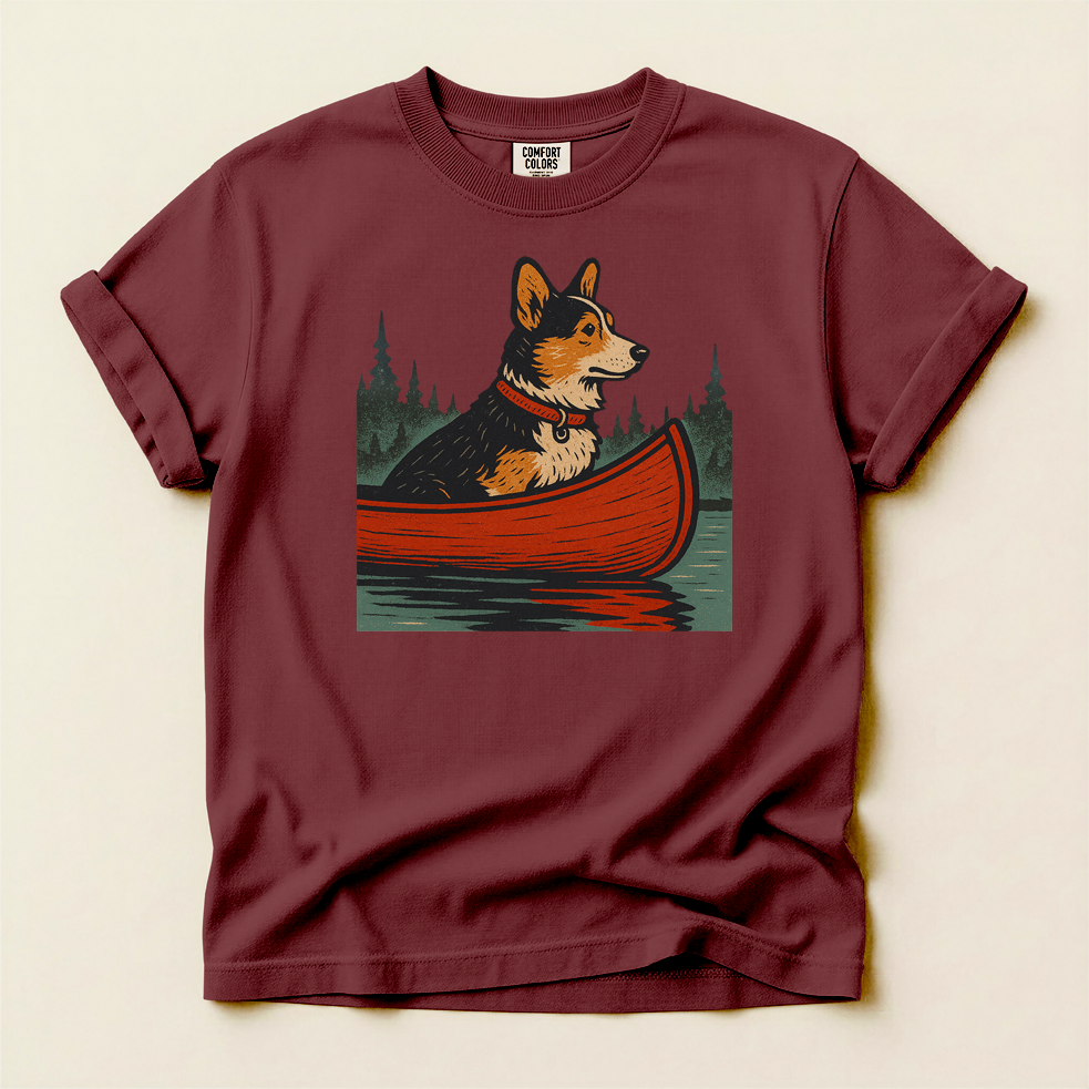 Corgi in Red Canoe T-Shirt