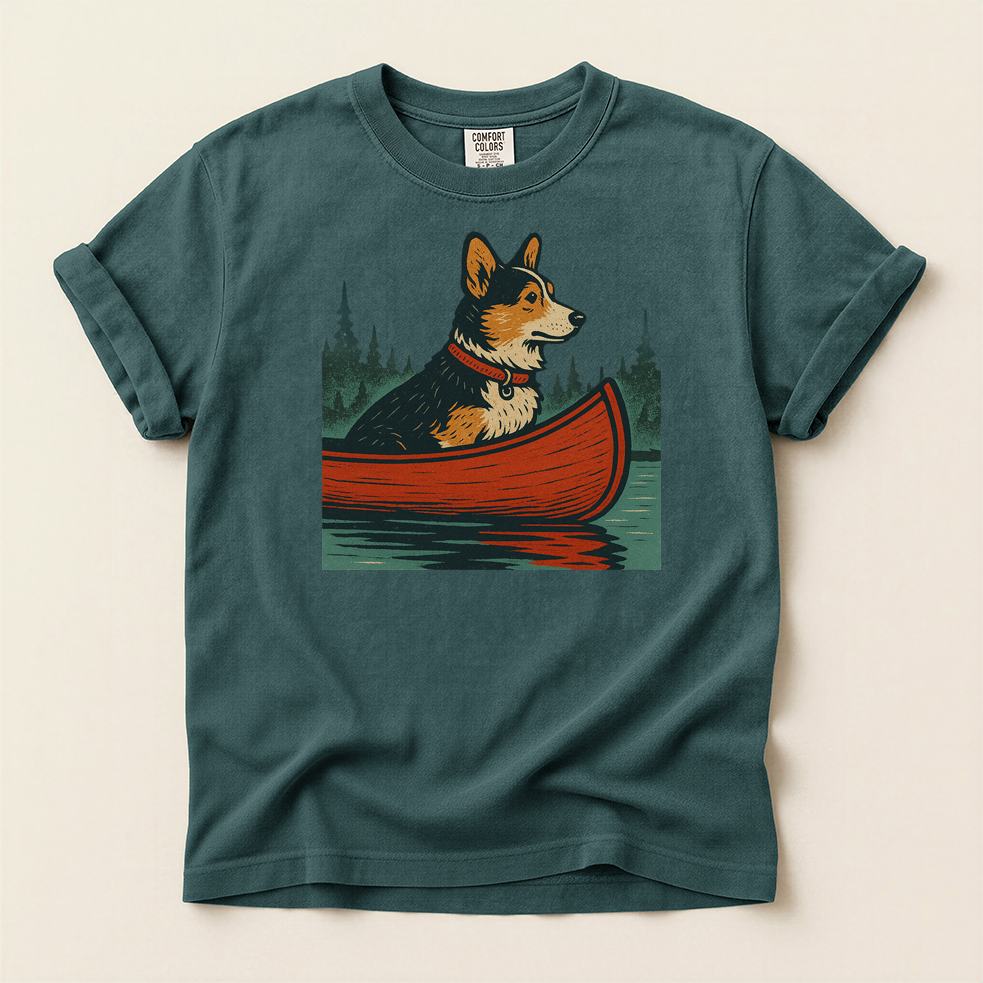 Corgi in Red Canoe T-Shirt