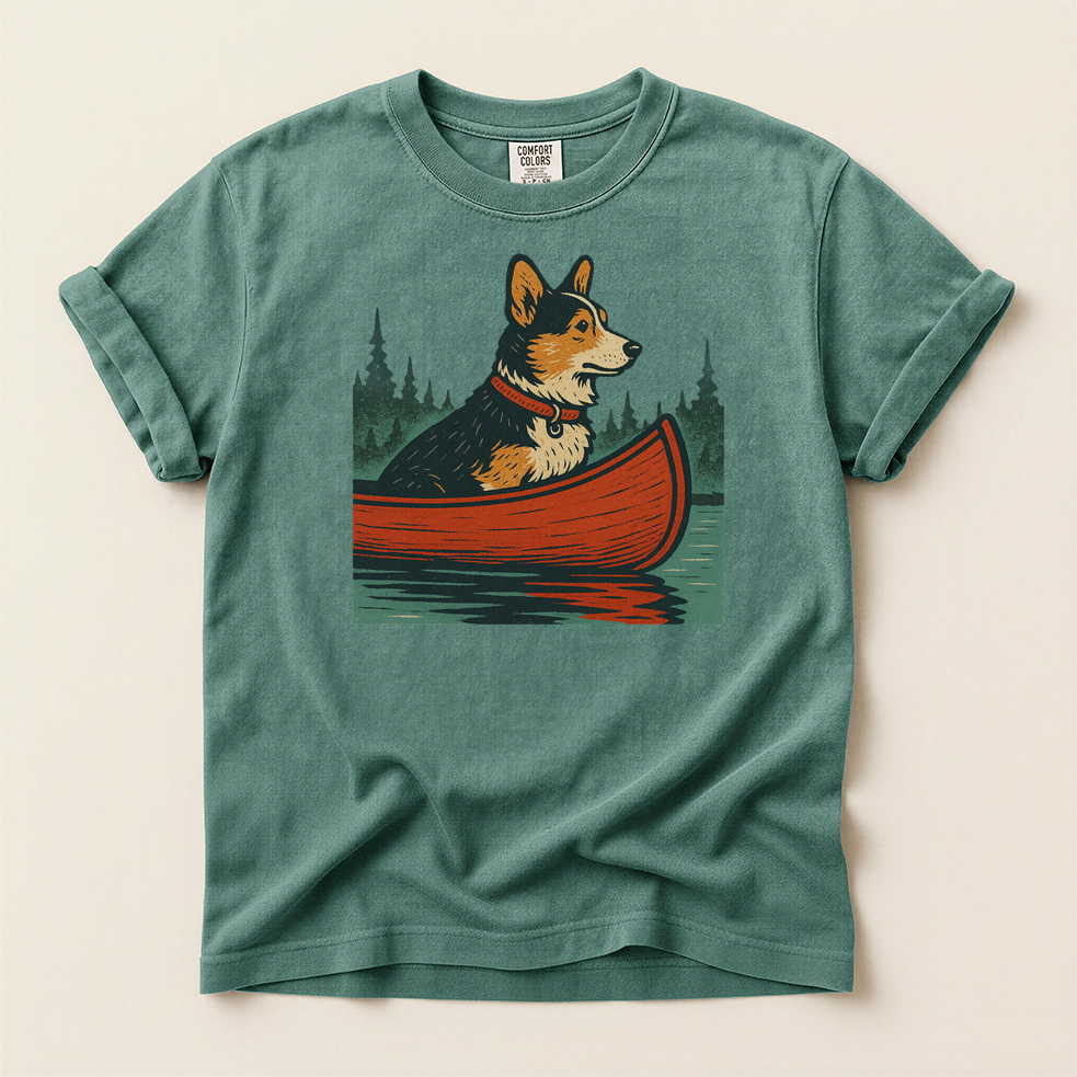 Corgi in Red Canoe T-Shirt