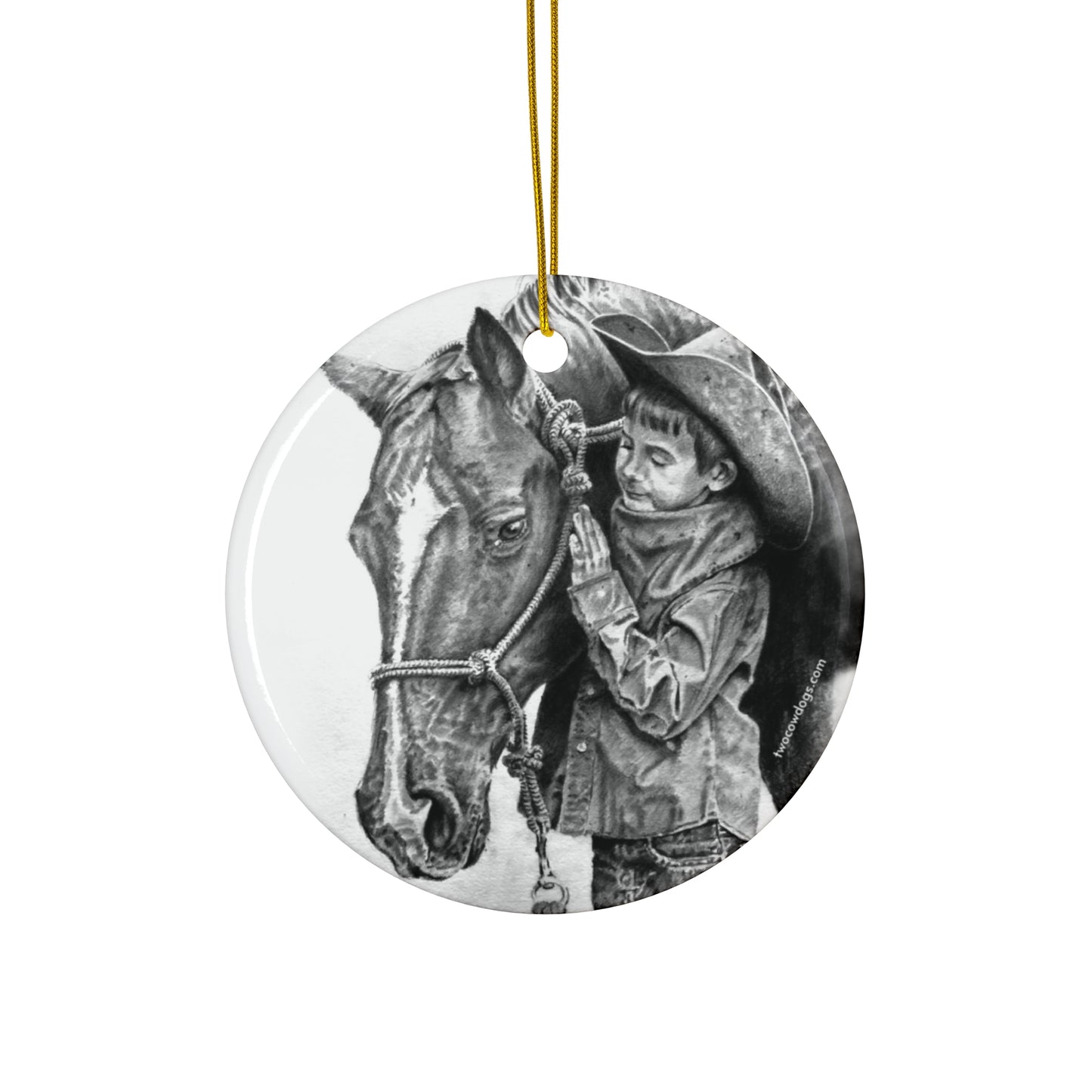 Cowboy & Horse Ceramic Ornament — Western Christmas Keepsake