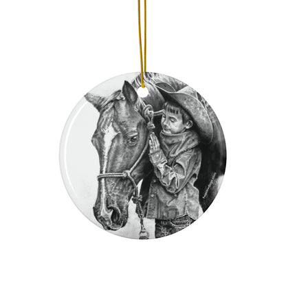 Cowboy & Horse Ceramic Ornament — Western Christmas Keepsake