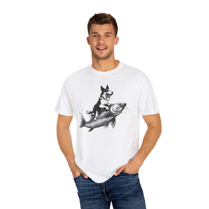 Dog Riding Fish T-shirt - Fun Animal Graphic Tee